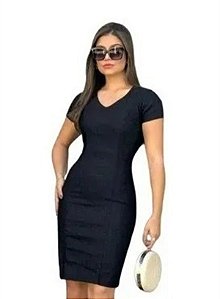 VESTIDO CASUAL JUSTO TUBINHO SOCIAL UNIFORME FESTA MANGA CURTA GOLA V