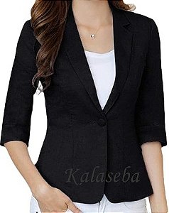 Blazer Casaquinho Acinturado Alfaiataria Manga 3/4