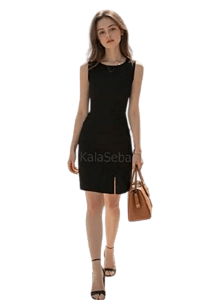 VESTIDO TUBINHO CASUAL CURTO FORMAL JUSTO RETO BASICO FESTA FORMATURA UNIFORME SEM MANGA CAVADO FENDA