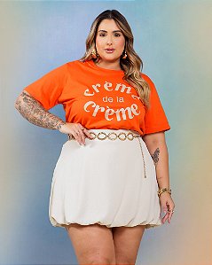 T-Shirt Creme Laranja Golden Quality Moda Plus Size Divas Sale Loja
