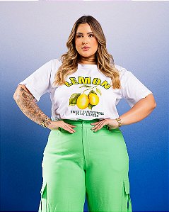 T-Shirt Lemon Branca Waves Quality Moda Plus Size Divas Sale Loja