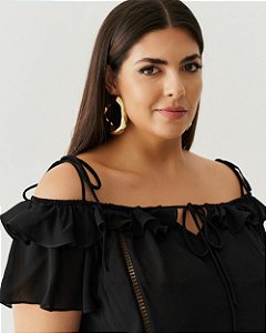 Blusa Ombro a Ombro Preta Duna Quality Moda Plus Size qbl loja