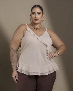 Blusa Alça Babados Natural Eternity Quality Moda Plus Size Divas 1300 loja sale