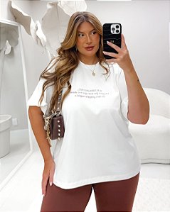 T-Shirt Branca Marrom Quality Moda Plus Size Miareli vibe