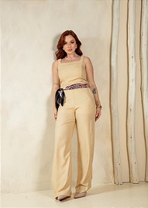 Calça Reta Baunilha Quality Moda Plus Size Miareli Primavera
