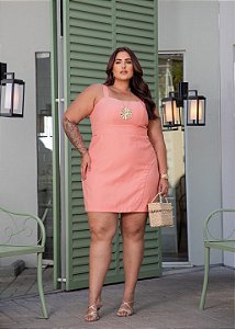 Vestido Alfaiataria Salmão Quality Moda Plus Size Milliossi Primavera