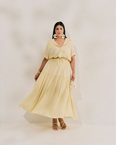 Vestido Midi Creme Quality Moda Plus Size Quebela Primavera