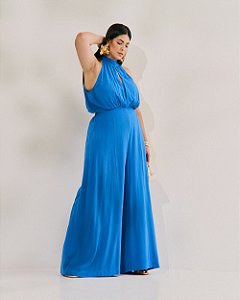 Macacão Soft Azul Quality Moda Plus Size Quebela Primavera