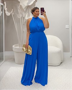Macacão Soft Azul Quality Moda Plus Size Quebela Primavera