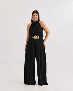 Macacão Soft Preto Quality Moda Plus Size Quebela Primavera