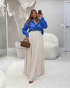 Saia Longa Bege Quality Moda Plus Size Quebela Primavera