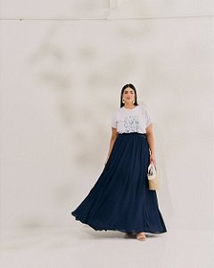 Saia Longa Marinho Quality Moda Plus Size Quebela Primavera