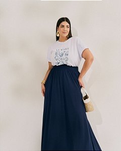 T-Shirt Almare Branca Quality Moda Plus Size Quebela Primavera