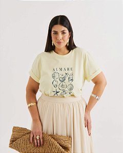 T-Shirt Almare Amarela Quality Moda Plus Size Quebela Primavera