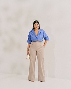 Calça Pantalona Navy Kaki Quality Moda Plus Size Quebela Primavera