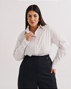 Camisa Listrada Off Quality Moda Plus Size Quebela Primavera