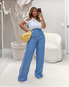 Calça Pantalona Listras Quality Moda Plus Size Milanjus Primavera
