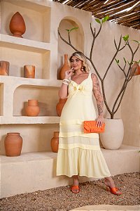 Vestido Camadas Amarelo Quality Moda Plus Size Milliossi Primavera