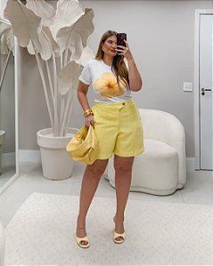 Short Alfaiataria Amarelo Quality Moda Plus Size Duas Primavera