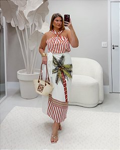 Saia Envelope Coqueiro Quality Moda Plus Size Duas Primavera
