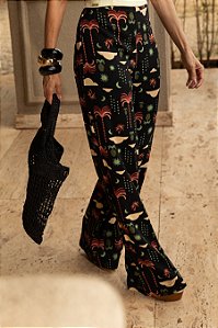 Calça Estampada Preta Quality Moda Plus Size Milliossi Primavera loja