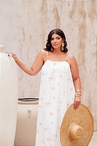 Vestido Bordado Linho Quality Moda Plus Size Duas Primavera loja