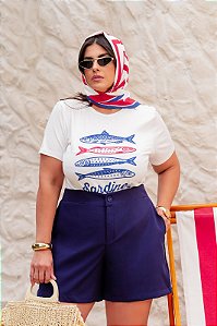 T-shirt Sardines Branca Quality Moda Plus Size Duas Primavera