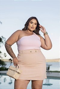 Blusa Ombro Único Fivela Rosa Quality Moda Plus Size Milanjus Primavera