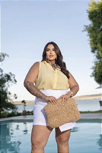 Camisa Manga Curta Amarela Quality Moda Plus Size Milanjus Primavera