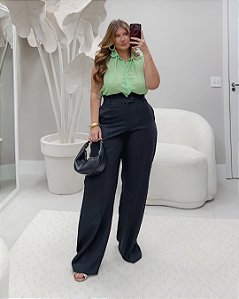 Calça Pantalona Preta Quality Moda Plus Size Milanjus Primavera