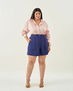 Shorts Alfaiataria Bolso Marinho Quality Moda Plus Size Quebela Primavera