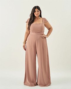Macacão Recorte Marrom Quality Moda Plus Size Quebela Primavera