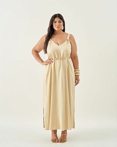 Vestido Fenda Amarelo Quality Moda Plus Size Quebela Primavera