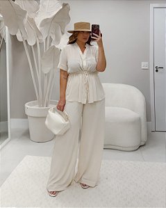 Conjunto Copacabana Bege Quality Moda Plus Size Quebela Primavera