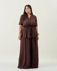 Conjunto Copacabana Marrom Quality Moda Plus Size Quebela Primavera