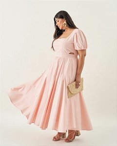 Vestido Midi Meia Manga Laranja Quality Moda Plus Size Quebela Primavera