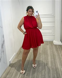 Vestido Macaquinho Vermelho Quality Moda Plus Size Quebela Primavera