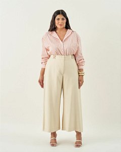 Calça Pantacourt Bege Quality Moda Plus Size Quebela Primavera