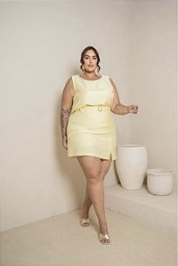 Conjunto Blusa e Saia com Cinto Amarelo Quality Moda Plus Size Milanjus Primavera