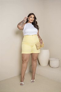 Shorts Luna Amarelo Quality Moda Plus Size Milanjus Primavera