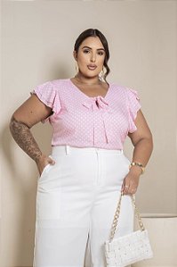 Blusa MM Poá Rosa Quality Moda Plus Size Milanjus Primavera