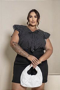 Blusa MM Poá Preta Quality Moda Plus Size Milanjus Primavera