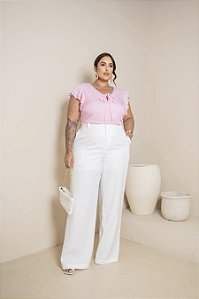 Calça Pantalona Branca Quality Moda Plus Size Milanjus Primavera