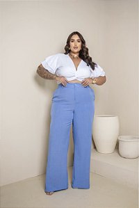 Calça Pantalona Azul Quality Moda Plus Size Milanjus Primavera