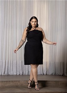 Vestido Flor Preto Quality Moda Plus Size Milliossi Verão