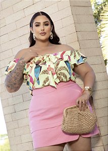 Blusa Ombro a Ombro Estampada Quality Moda Plus Size Milliossi Verão