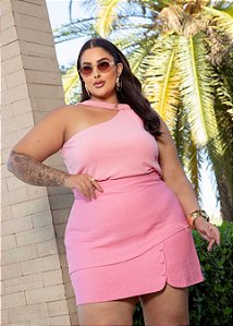 Blusa Canelada Rosa Estampada Quality Moda Plus Size Milliossi Verão