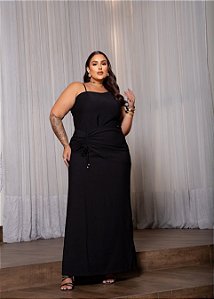 Vestido Longo Alfaiataria Preto Estampada Quality Moda Plus Size Milliossi Verão