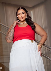 Regata Canelada Premium Vermelha Quality Moda Plus Size Milliossi Verão
