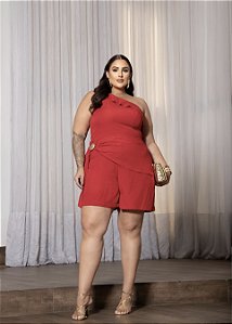 Macaquinho Ombro Único Vermelho Quality Moda Plus Size Milliossi Verão